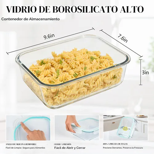 Vista 3 de Paquete de 2 recipientes grandes de vidrio de 78 onzas / 9.8 tazas con tapas, recipientes de preparación de comidas para hornear, servir, recipiente