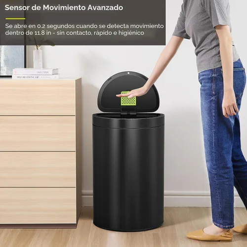 Vista 4 de EKO Mirage - Cubo de basura semicircular con sensor de movimiento de 47 litros/12.4 galones, cubo de basura automático para cocina con compartimento
