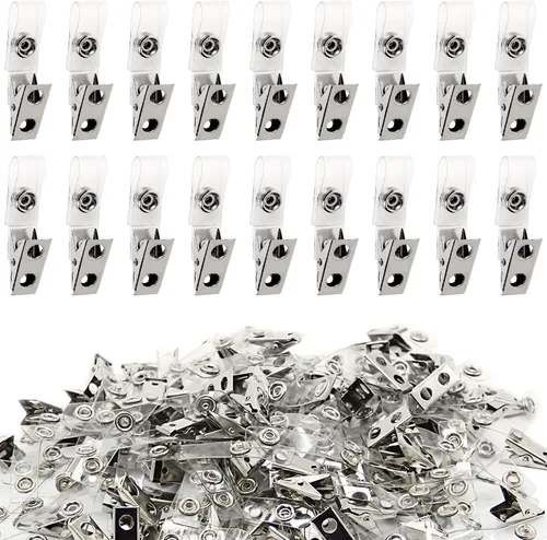 Vista 8 de Happy Trees 50 unidades de clips de metal para insignias con correas de PVC transparente, clip de soporte de identificación para portainsignias