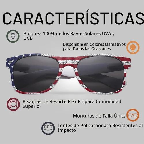 Vista 3 de Paquete de 10 lentes de sol a granel con protección UV para Bandera Americana Humo