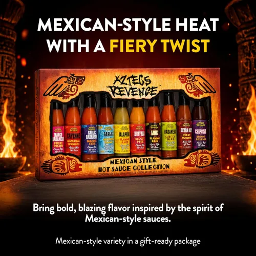 Vista 3 de Set de regalo de variedad de salsa picante estilo mexicano Aztecs Revenge - 10 botellas de salsa picante