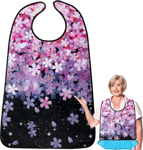 Vista 9 de Baberos para adultos para mujer, 1 paquete de babero impermeable para mujeres mayores con receptor de migas opcional, baberos para adultos mayores