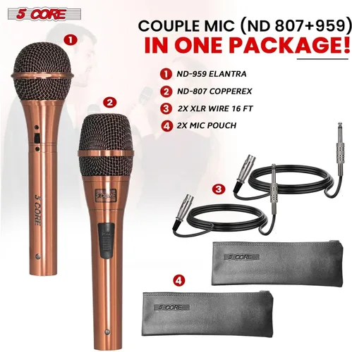 Vista 7 de 5 CORE Par de micrófonos dinámicos cardioides XLR unidireccionales con cable con filtro pop integrado con alta ganancia de frecuencia amplia