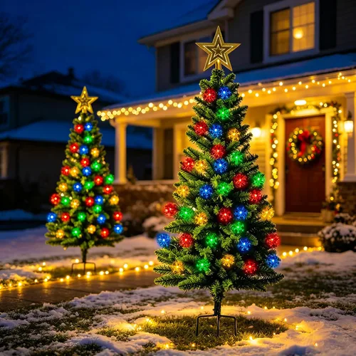 Vista 4 de Árbol de Navidad solar de 100 LED de 4 pies para decoraciones de Navidad al Árbol de Navidad para exteriores de 250 ramas, luces solares