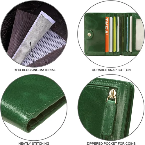 Vista 4 de Itslife - Cartera de cuero para mujer con bloqueo RFID, compacta, plegable, con ventana para identificación, Pequeña, Classic