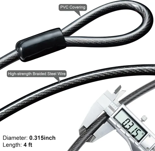 Vista 5 de Cerrojo en U para bicicleta con cable Via Velo, cerradura en U resistente antirrobo para bicicleta con cable de acero trenzado de 8 mm y 3 llaves