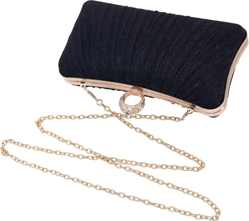 Vista 3 de Tukaneeko Bolsos de mano para mujer, bolso cruzado con purpurina, bolso de noche plisado con diamantes de imitación para fiesta, boda, baile