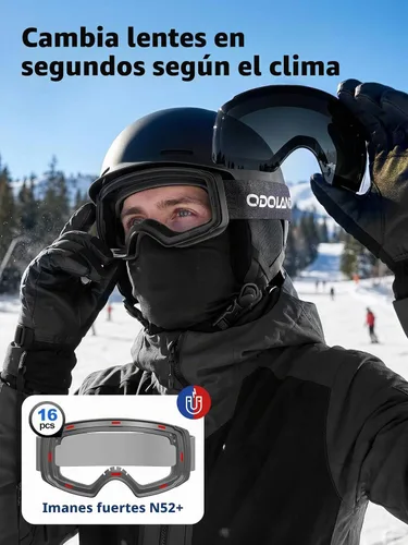 Vista 4 de Odoland Gafas de esquí magnéticas, 2 lentes intercambiables antivaho para Negro