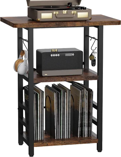 Vista 11 de YAKANJ Soporte para tocadiscos con luz LED, mesa para tocadiscos con almacenamiento de vinilos, soporte para tocadiscos con estante de exhibición