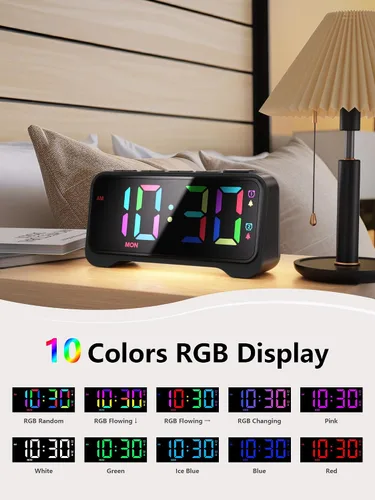 Vista 3 de Mesqool Reloj despertador súper fuerte para dormitorios, modo de fin de semana/día de la semana, atenuador, repetición, 12/24 horas, horario de Negro