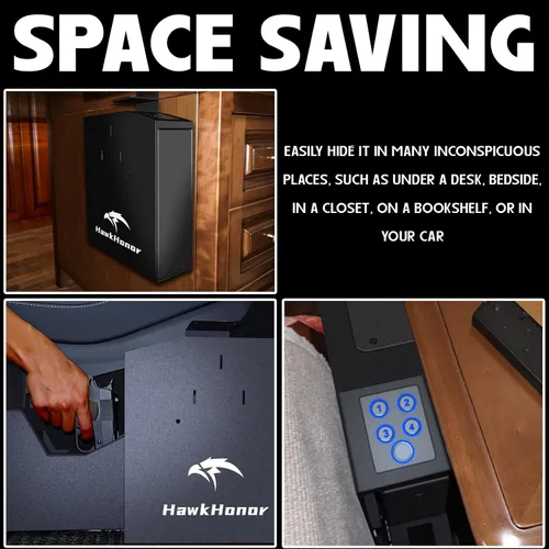 Vista 5 de Caja fuerte para pistola, funda de pistola, deslizante biométrico para pistola, para mesita de noche, caja fuerte para pistola para escritorio
