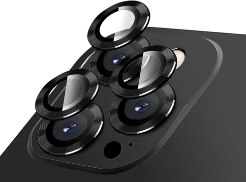 Vista 20 de LucBuy Protector de lente de cámara para iPhone 12 Pro Max, vidrio templado HD de alta calidad, aleación de aluminio, anillo individual, película