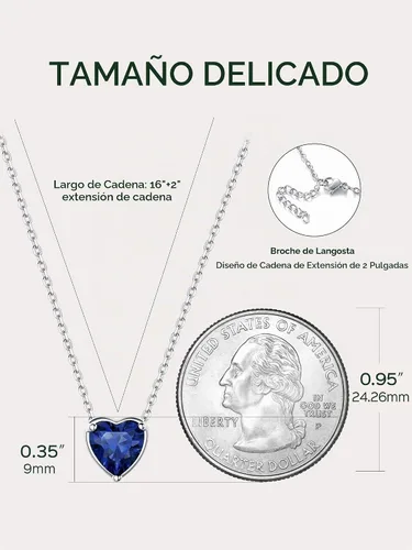 Vista 7 de ChicSilver Birthstone Necklace for Women 925 Sterling Silver Stone Necklace 925 Sterling Silver, Hypoallergenic for Sensitive Skin, 12-Months Zafiro