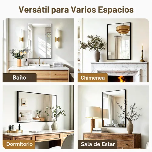 Vista 7 de Espejo rectangular para baño, 30 x 20 pulgadas, marco de metal negro, espejo de pared inastillable HD, para colgar horizontal o verticalmente, fácil