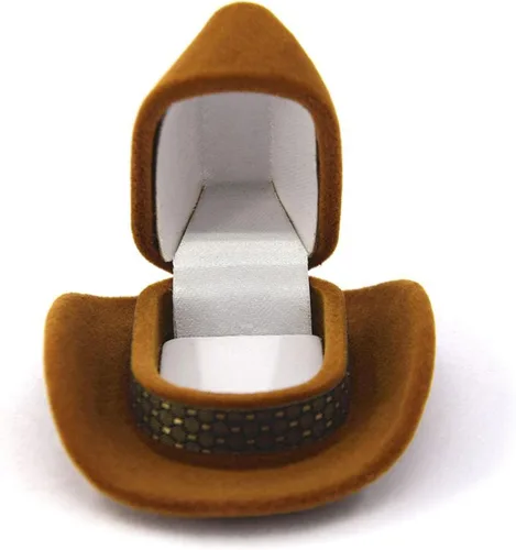 Vista 2 de Colaxi Bonita caja de almacenamiento de anillos con forma de sombrero de vaquero exquisito soporte de aretes para el día de San Valentín, propuesta