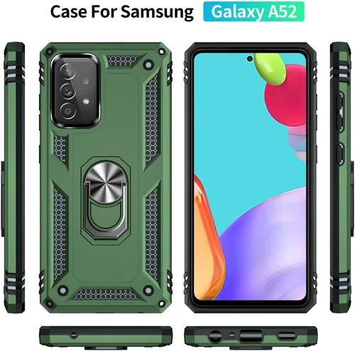 Vista 3 de Yiakeng Funda para Samsung A52, Galaxy A52 con protector de pantalla HD, fundas protectoras de grado militar con anillo para Samsung Galaxy A52 5G