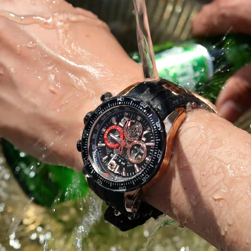 Vista 4 de FEICE Men's Wristwatches Sport Waterproof Chronograph Analog Quartz Watch Wtih Rubber Strap Fashion Luminous Dress Watch Business Clock Luxury