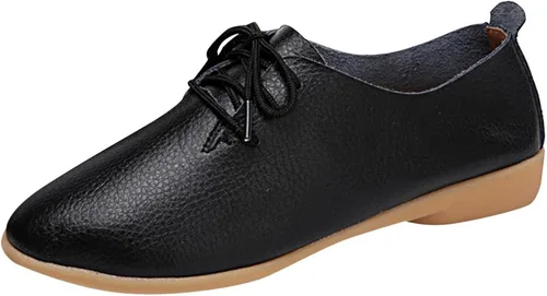 Vista 5 de Zapatos deportivos de moda para mujer, zapatos casuales de cuero con cordones, puntera puntiaguda, tacón bajo, mocasines ligeros, cómodos