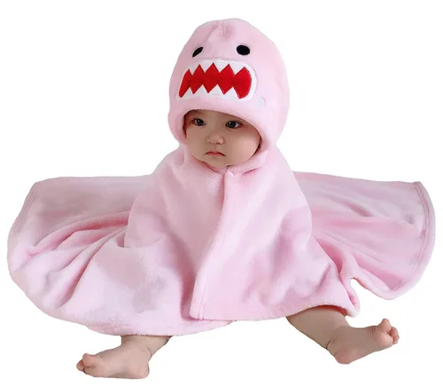 Vista 18 de TONWHAR Manta con capucha de cara de animal para bebés y niños de 0 a 4 años, manta de felpa para después del baño (caballo azul)