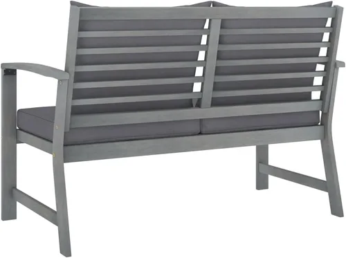 Vista 6 de Ensemble Salon de Jardin 4 Pièces en Acacia Massif Gris Patiné, Table et Banc con 2 Fauteuils, Confortable et Résistant aux Intempéries Pour