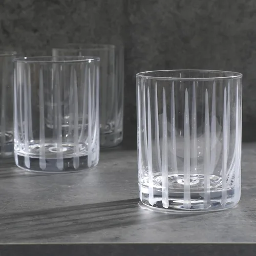 Vista 2 de Babish 4 vasos de 14 onzas DOF Old Fashioned para beber y whisky, cristal transparente grabado a mano