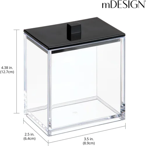 Vista 3 de MDesign Moderna encimera cuadrada de tocador de baño tarro recipiente organizador para hisopos de algodón, bolas de algodón, esponjas