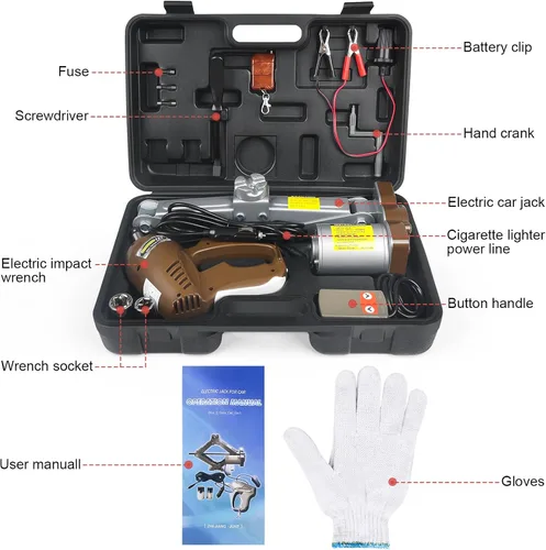 Vista 2 de Gato eléctrico para coche de 3 toneladas, gato de tijera portátil eléctrico de 12 V, kit de gato eléctrico con llave de impacto, gato de tijera