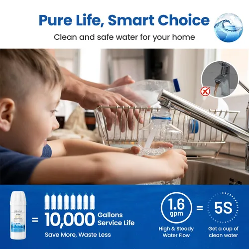Vista 5 de Sistema de filtración de agua debajo del fregadero Cobectal reduce el cloro, PFAS, PFOA/PFOS, mal sabor y olor, 10,000 galones, sistema de filtro