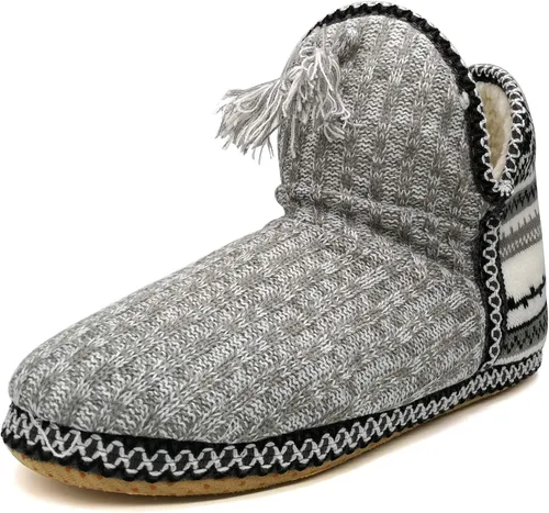 Vista 3 de GPOS - Botines de estambre de cachemira para mujer, pantuflas para uso en casa, de algodón, acolchadas