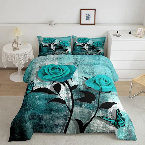Vista 33 de Erosebridal Juego de ropa de cama turquesa tamaño individual para niños y niños, color verde azulado y gris degradado para niñas y adultos, relleno
