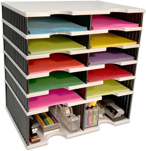 Vista 9 de Ultimate Office Organizador de bandeja de cartas de escritorio con base de almacenamiento elevadora, unidad de 4 compartimentos