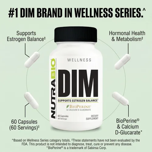 Vista 5 de NutraBio Suplemento DIM, apoya el equilibrio de estrógenos, 100 mg - 60 cápsulas vegetales
