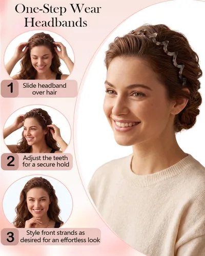 Vista 2 de Sizobi Diademas en zig zag para mujer, antideslizantes, peine ondulado con Ámbar negro y gris