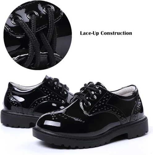 Vista 6 de DADAWEN Zapatos de uniforme escolar con cordones para niños y niñas, cómodos zapatos de vestir Oxford (bebéniño pequeñoniño grande)