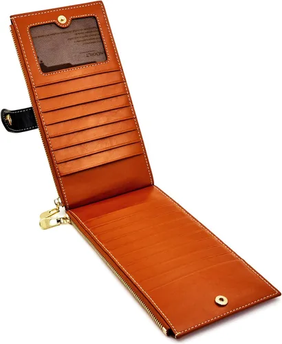 Vista 3 de ANDOILT - Cartera de cuero genuino para mujer con bloqueo RFID para tarjeta de crédito con cremallera