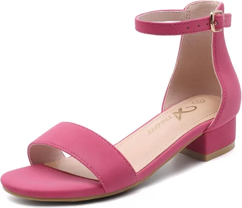 Vista 55 de Athlefit Sandalias para niñas, puntera abierta, correa en el tobillo, tacones bajos, zapatos de vestir para niñas pequeñas y grandes