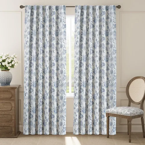 Vista 22 de jinchan Cortinas Opacas Florales para Dormitorio, 63 Pulgadas de Largo Cortinas Opacas con Estampado de Flores, Estilo Campo Francés con Pestañas
