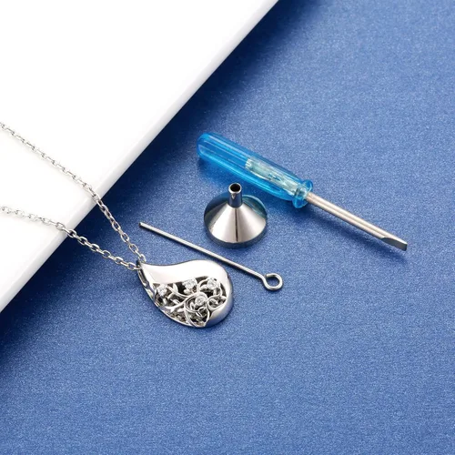 Vista 4 de Collar de urna de lágrima de plata de ley 925 para cenizas, árbol genealógico, recuerdo, cremación, joyería conmemorativa para mujeres, Plata