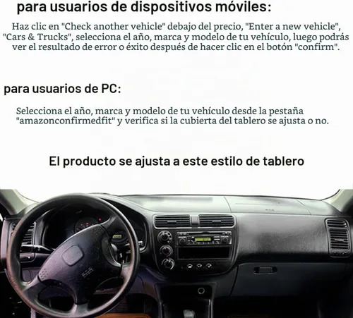 Vista 3 de Alfombrilla para cubierta de salpicadero para Honda Civic 2001-2005 (negro) F110 Protector de alfombra de cubierta de tablero personalizado