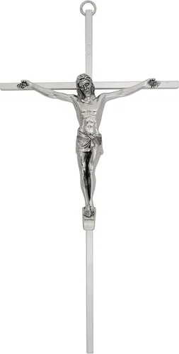 Vista 3 de Crucifijo metálico de pared, acabado dorado o plateado, 10 pulgadas de alto, hogar cristiano, gran regalo católico para bautismo, primera comunión