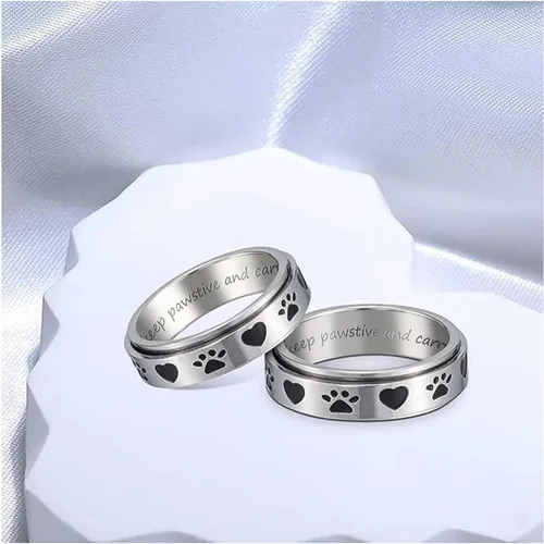 Vista 9 de LYTTMAB Keep Pawstive - Anillo de ansiedad para mujer, anillo giratorio con estampado de pata de perro y gato, anillo para ansiedad para mujer