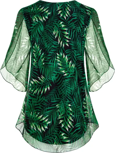 Vista 2 de SeSe Code Blusas de malla de manga 34, con volantes, para mujer, sueltas, holgadas y elásticas