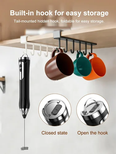 Vista 7 de Espumador de leche recargable de mano, espumador de café impermeable IP67 con pantalla digital de batería, espumador de leche eléctrico de 3