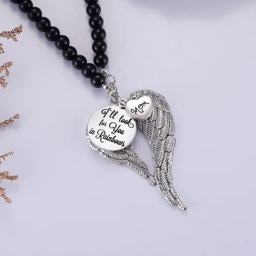Vista 7 de Collar conmemorativo de alas de ángel, regalos conmemorativos para la pérdida de mamá/papá/abuela/abuelo/hijo/hija, adorno conmemorativo para espejo