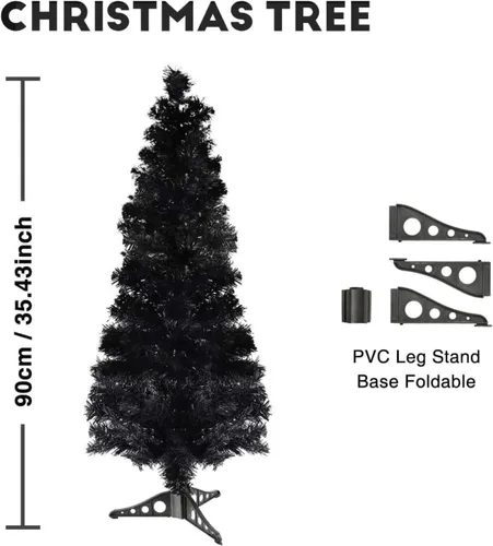 Vista 3 de Árbol de Navidad con soporte de plástico, 3 pies, PVC (negro)
