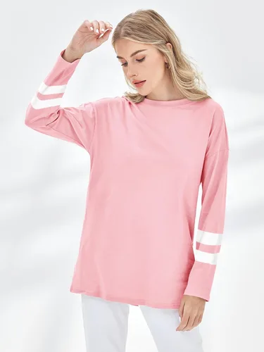 Vista 104 de Fisoew Camisetas de manga larga para mujer, holgadas, casuales, con cuello redondo, blusa suave