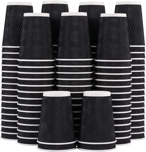 Vista 9 de Lamosi Vasos de café de 10 onzas – Paquete de 120, Vasos de Papel Corrugado Aislante Desechables de 10oz, Vasos de Pared Ondulada Kraft para Bebidas