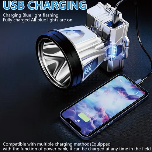Vista 5 de Linterna frontal recargable súper brillante de alta potencia, lámpara LED recargable, luces LED para la frente, faro frontal impermeable con luces