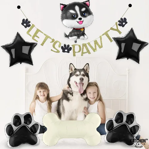 Vista 6 de KatchOn, Lindo globo de perro Husky de 26 pulgadas, paquete de 6 globos de perro Husky, decoraciones de cumpleaños de Husky Globos con estampado