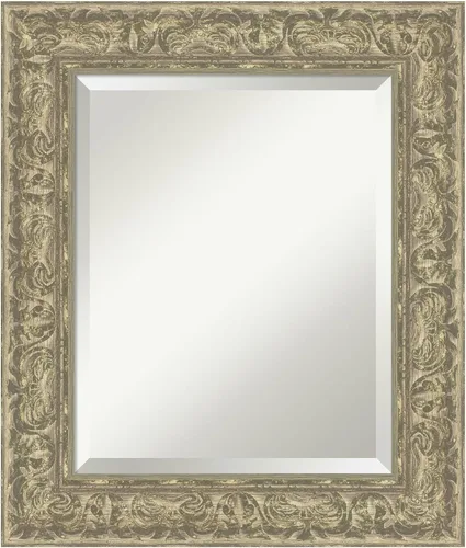 Vista 51 de Amanti Art - Espejo de baño plateado para sobre lavabo, espejo rectangular de níquel cepillado de 33x43, marco moderno extragrande, se cuelga